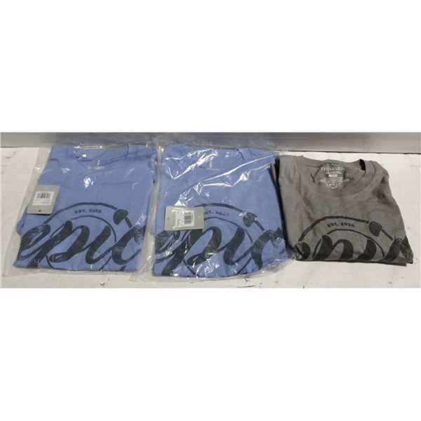 3 NEW UNISEX T-SHIRTS - 2 BLUE AND 1 GREY -