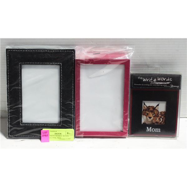 NEW 3 PHOTO FRAMES - BLACK LEATHER, PINK, MOM