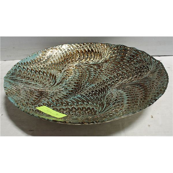 METALLIC PEACOCK DECORATIVE PLATE 16" DIAMETER