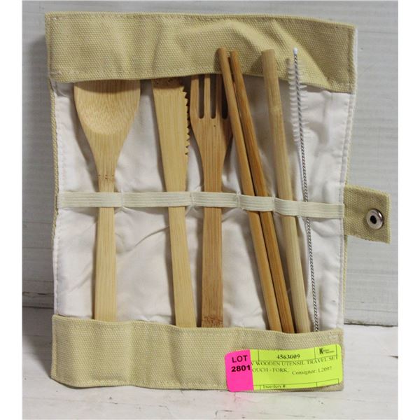 NEW WOODEN UTENSIL TRAVEL SET IN POUCH - FORK,