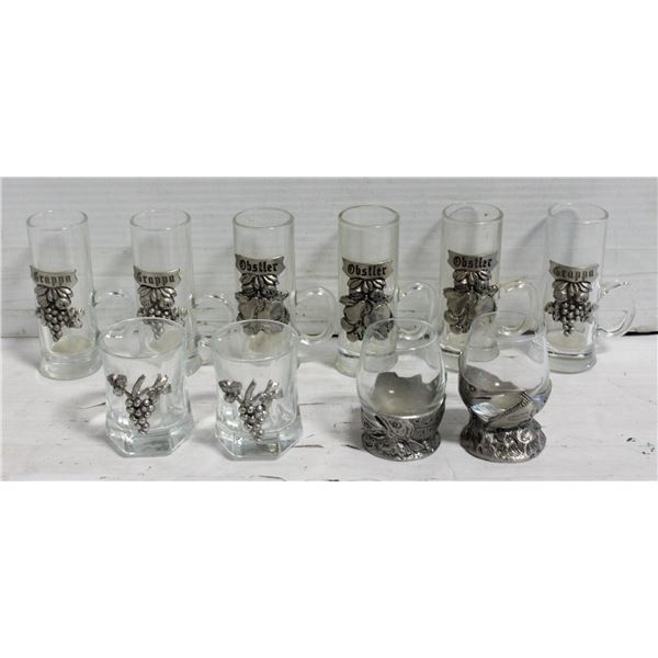 SET OF PEWTER GLASS SHOT GLASSES