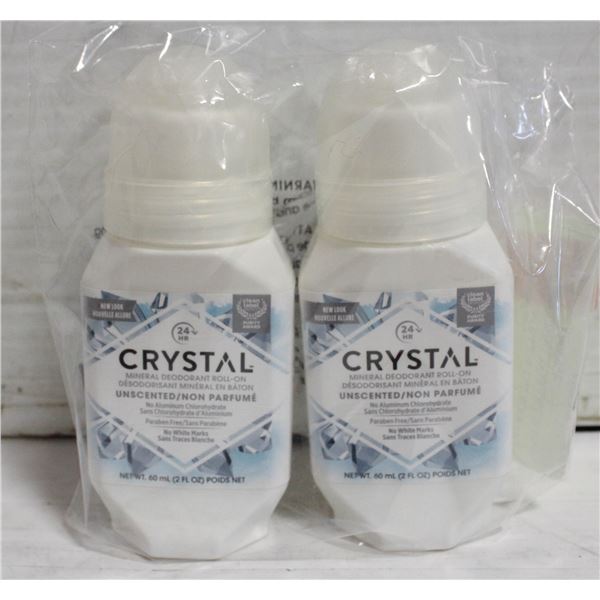2 NEW CRYSTAL UNSCENTED DEODORANT ROLL-ON