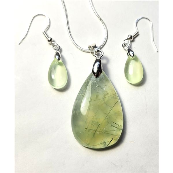 34)  PEAR SHAPED NATURAL 42.5 CT PREHENITE PENDANT