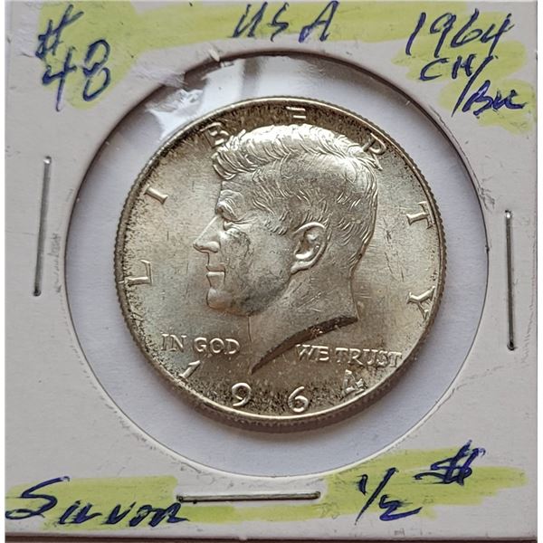 26)  USA 1964 KENNEDY 1/2 DOLLAR,  90% SILVER.