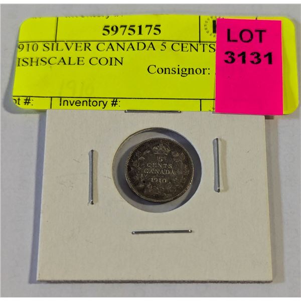 1910 SILVER CANADA 5 CENTS FISHSCALE COIN