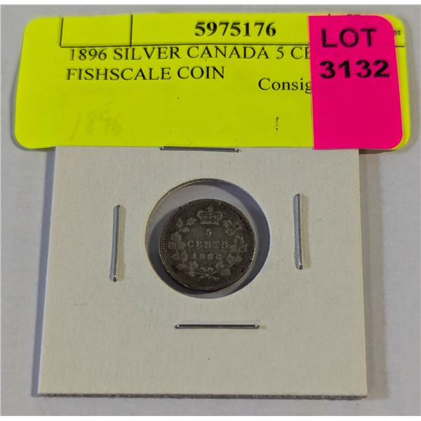 1896 SILVER CANADA 5 CENTS FISHSCALE COIN