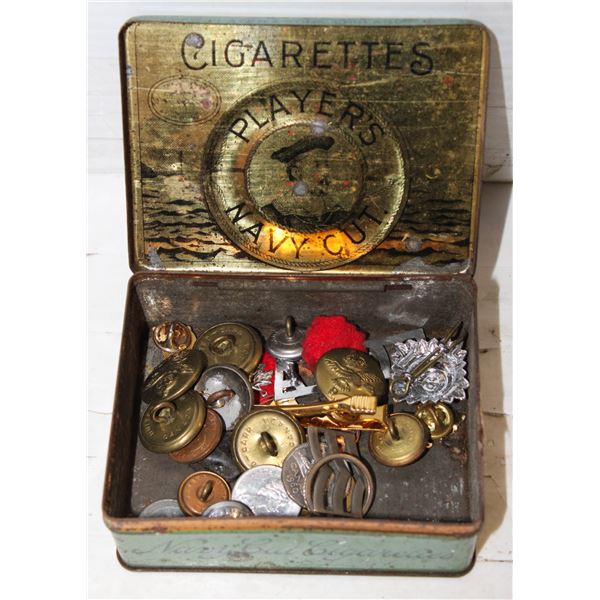 OLD METAL PLAYERS TIN WITH VARIOUS WWII ESTATE
