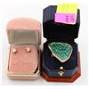 Image 1 : ESTATE SOLITAIRE EARRINGS & RING IN BOXES