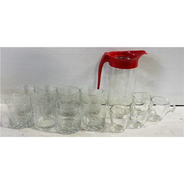 WHISKEY GLASSES/GLASS PITCHER/DEMITASSE CUPS