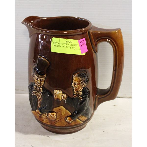VINTAGE 9" TALL GERMAN CERAMIC BEER PITCHER