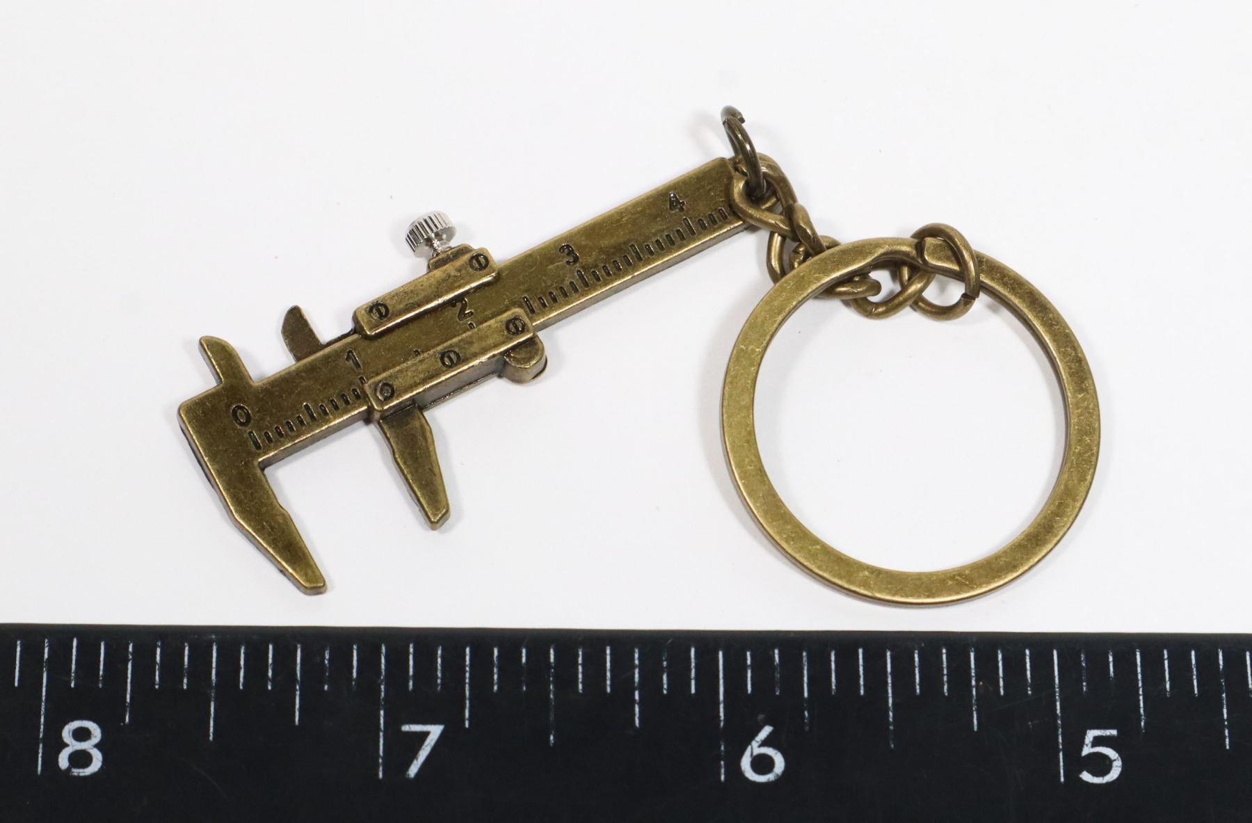 NEW BRONZE TONE MINI VERNIER CALIPER KEYCHAIN