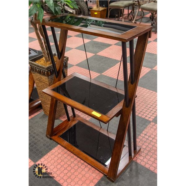 DARK WOOD WITH SMOKED GLASS 3-SHELF MULTI-