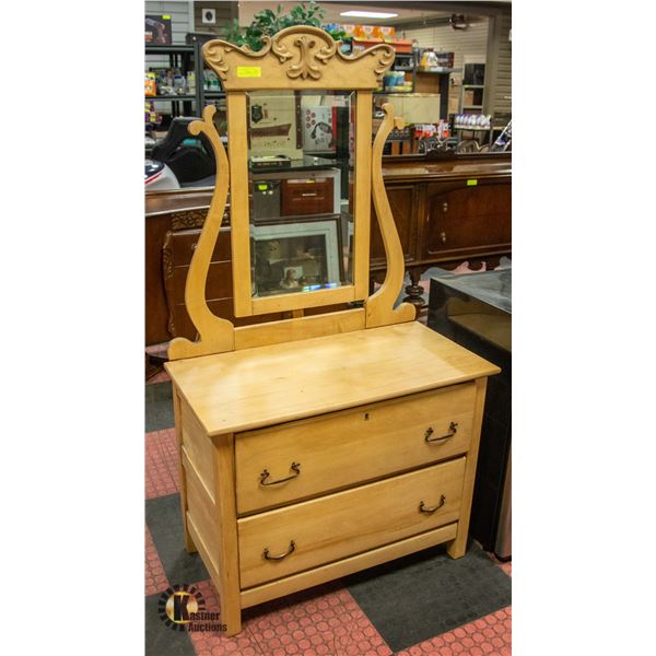 ANTIQUE OAK DRESSER/MIRROR- 34" W X 65" T X 17"