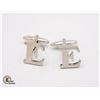 Image 1 : NEW "E" CUFF LINKS IN GREEN CLOTH POUCH