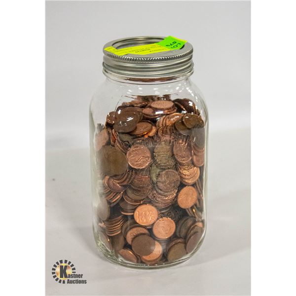 MASON JAR OF PENNIES. APPROX 3.5 PLUS LBS