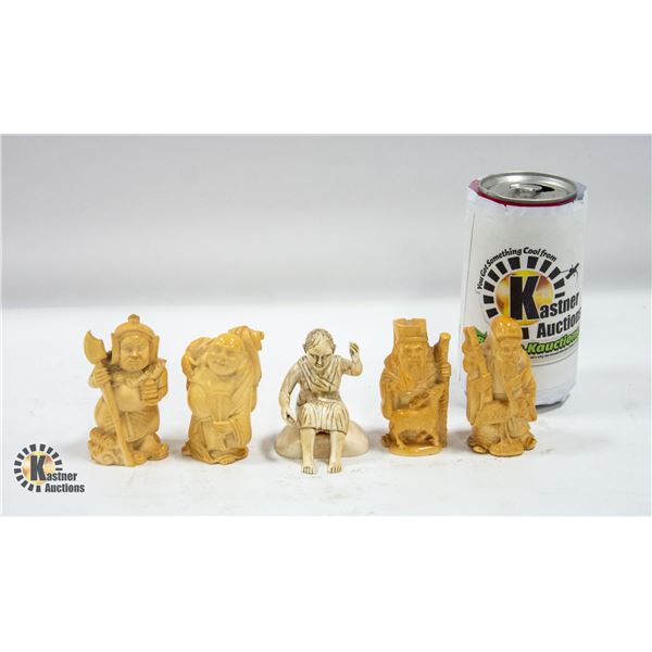 5 ASIAN CARVED FIGURES. ESTATE