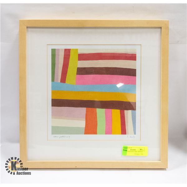 FRAMED ABSTRACT ART. SIGNED 15" X 15"