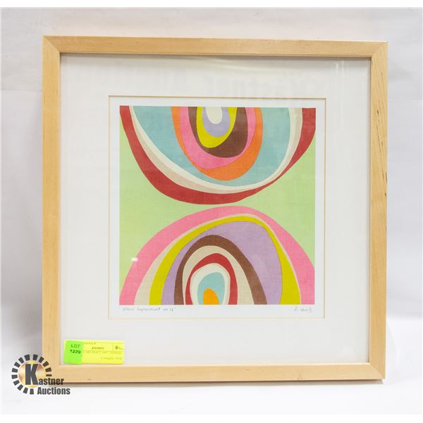 FRAMED ABSTRACT ART. SIGNED 15" X 15"