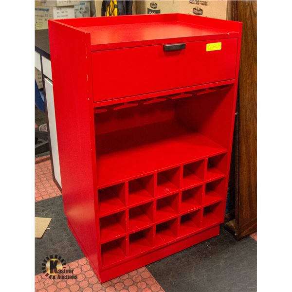 ROLLING WINE BAR CABINET RED WITH DRAWER