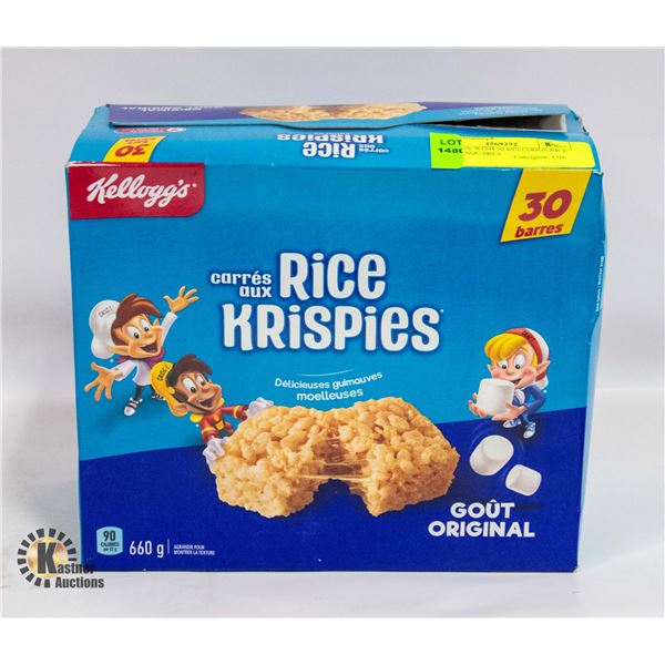 NEW BOX WITH 30 KELLOGGS RICE CRISPY SQUARES