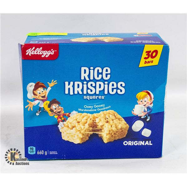 NEW BOX WITH 30 KELLOGGS RICE CRISPY SQUARES