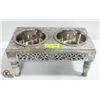 Image 1 : WOODEN DOG FOOD STAND WITH 2 STAINLESS STEEL