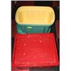 Image 1 : 3X RUBBERMAID TOTES WITH 3 LIDS, 67-L, RED,
