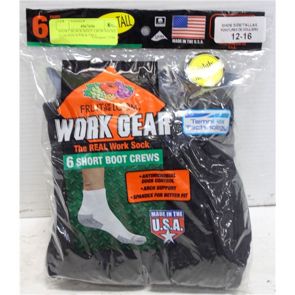 SHORT BLACK BOOT CREW SOCKS 12-16 SIZE 6-PACK FRUI