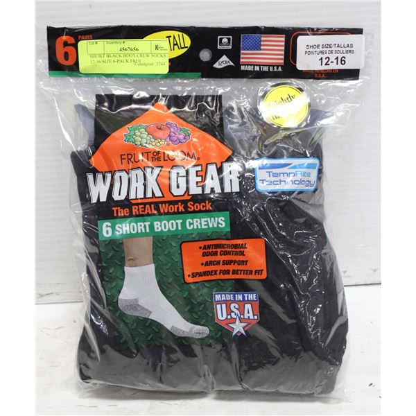 SHORT BLACK BOOT CREW SOCKS 12-16 SIZE 6-PACK FRUI