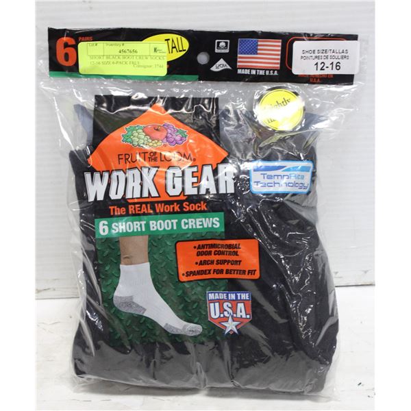 SHORT BLACK BOOT CREW SOCKS 12-16 SIZE 6-PACK FRUI