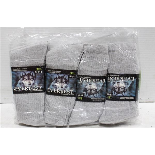 NEW 12 PAIRS GREY EVERBEST SIZE 9-11 SOCKS