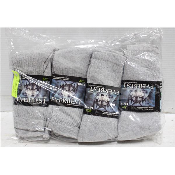 NEW 12 PAIRS GREY EVERBEST SIZE 9-11 SOCKS