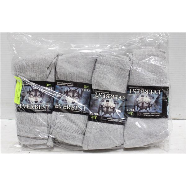 NEW 12 PAIRS GREY EVERBEST SIZE 9-11 SOCKS