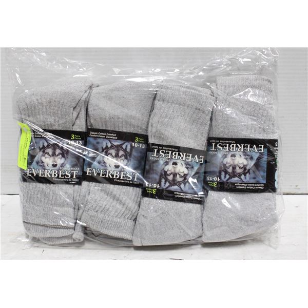 NEW 12 PAIRS GREY EVERBEST SIZE 9-11 SOCKS