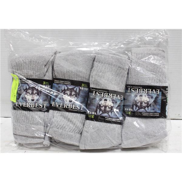 NEW 12 PAIRS GREY EVERBEST SIZE 9-11 SOCKS