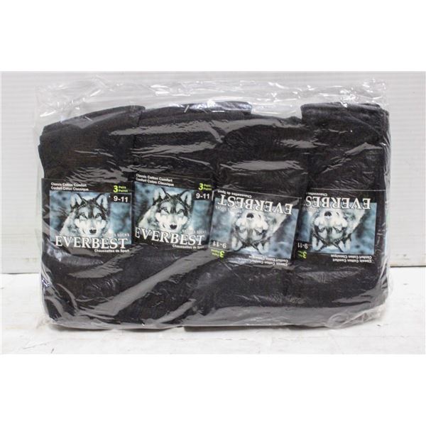 NEW BLACK EVERBEST 12 PAIRS OF 9-11 SOCKS