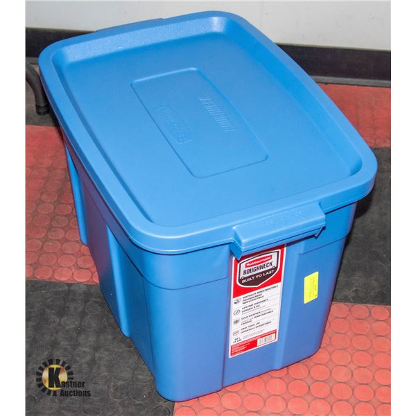 NEW RUBBERMAID 68 LITRE ROUGHNECK TOTE WITH LID
