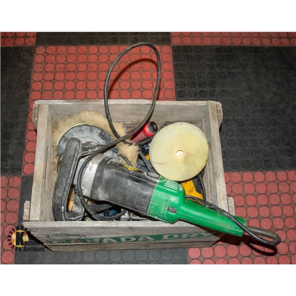 WOODEN CANADA DRY BOX OF POWERTOOLS