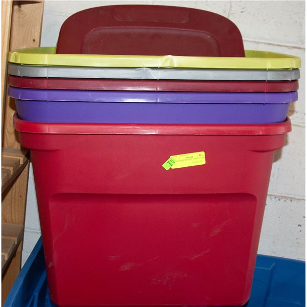 5 STERLITE STORAGE TOTES. 3 LIDS