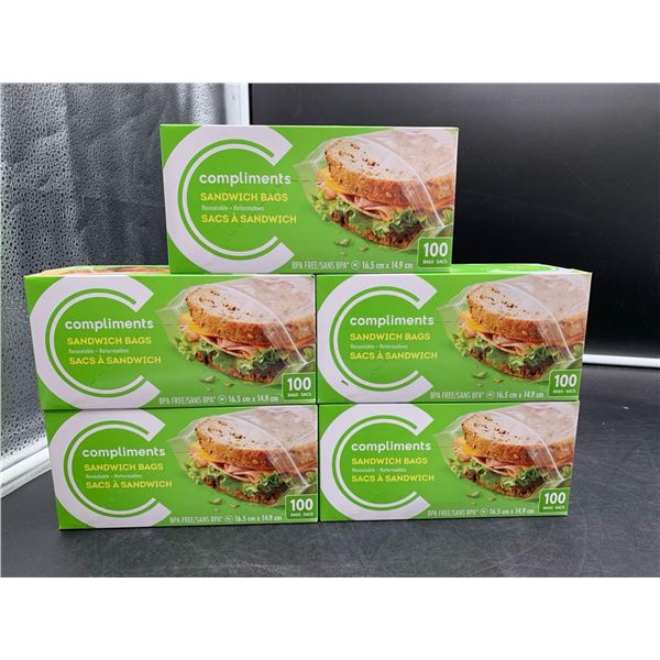 Compliments Sandwich Bags Resealable (5 x 100ct)