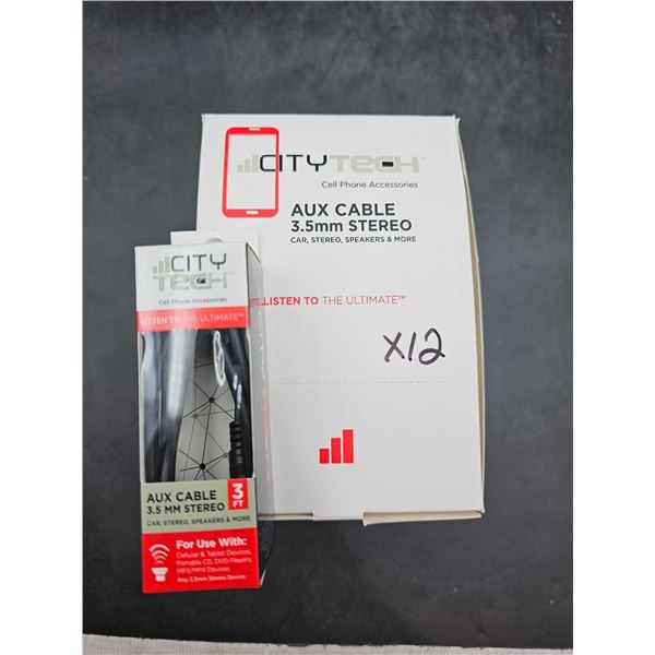City Tech Aux Cable 3.5mm Stereo (12ct) 3ft