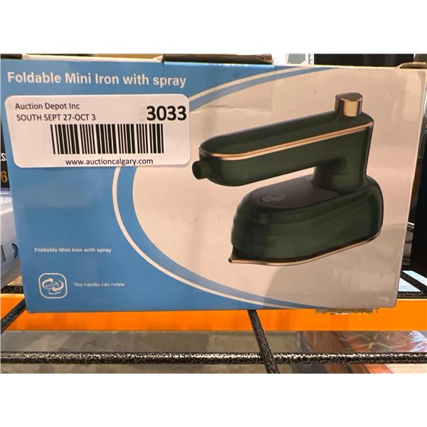 Foldable mini clothing iron with spray function