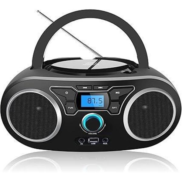 Portable CD Player Boombox with FM Stereo Radio,Bluetooth Wireless,CD-R/CD-RW/MP3/WMA Playback,USB M