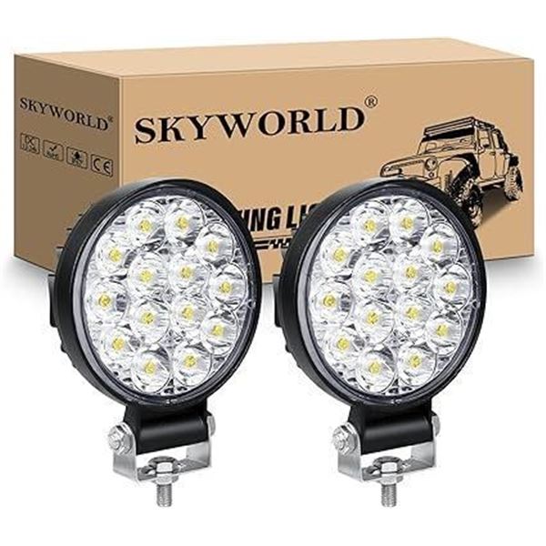 SKYWORLD 2pcs Round Light Bar Pods, 3.2 inch 42W Spot Beam Mini Offroad Driving Fog Lights Work Lamp