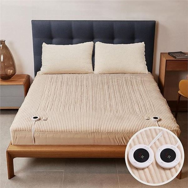 ALLYOULAND Heated Mattress Pad Twin Size Dual Control- Electric Mattress Pad 6 Heat Settings Adjusta