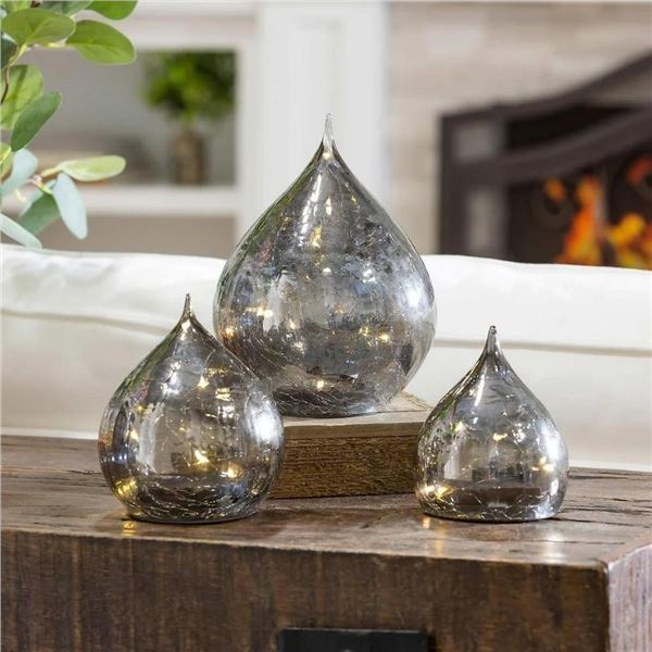 Evergreen LED Glass Raindrops Smokey Grey Finish 3 Pack