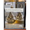 Image 2 : Evergreen LED Glass Raindrops Smokey Grey Finish 3 Pack