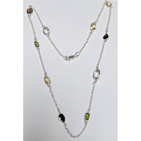 Silver 7.56G Genuine Multi Gemstone 18" Necklace, Appraised Retail $680