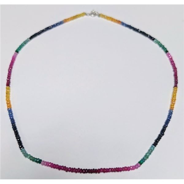 Silver Ruby Emerald And Sapphire 37Ct 16" Necklace (~length 0 inches), Appraised Retail $750