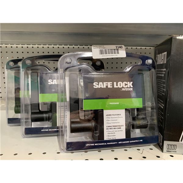 Weiser Safe lock Passage Handles Black Lot of 3